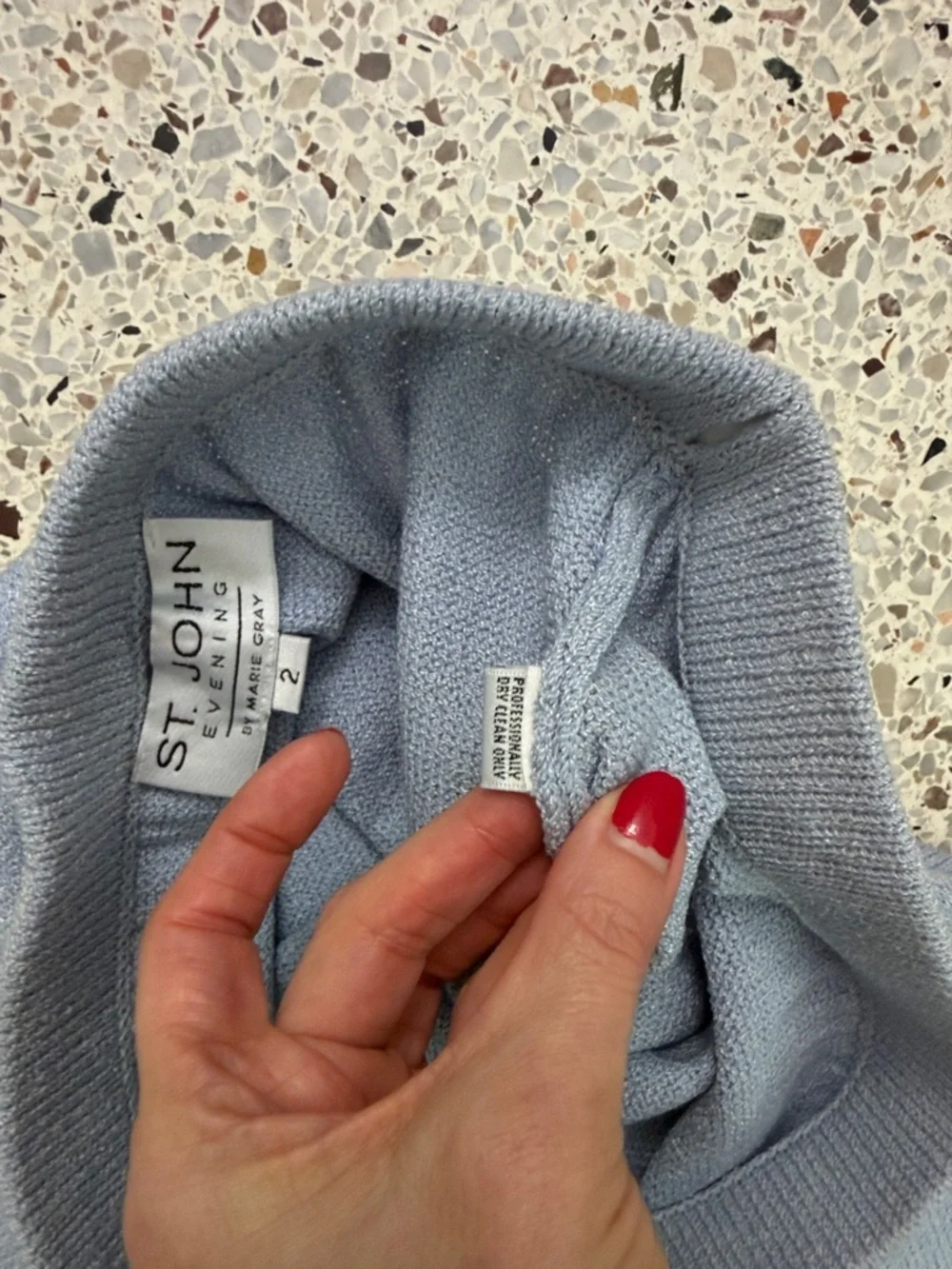 St John Evening Marie Gray ice light blue knit mini skirt 2